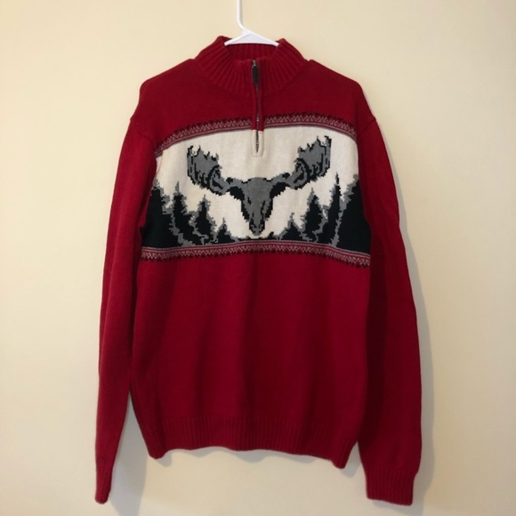 Chaps|‎ Red Buck Half Zip Knit Sweater - Picture 1 of 5
